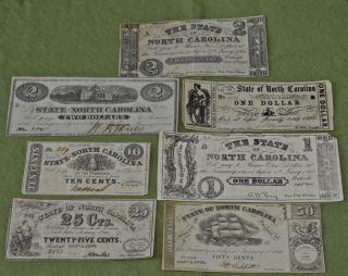 7 Civil War Era Notes From The State Of North Carolina, .  10 Cents To $2.  00