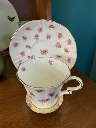 Royal Albert Art Deco Hand Painted Pink Roses Cup And Saucer,  England