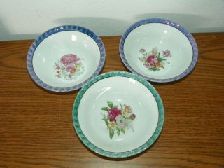 3 Vintage Hand Painted Lusterware Floral Basket Soup Salad 6 " Bowls Japan