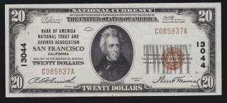 Us $20 1929 National Bank Of America San Francisco Chtr 13044 Fr 1802 - 1 Ch - Cu