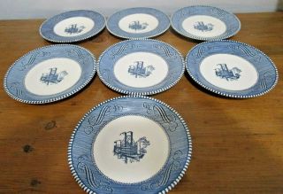 Currier and Ives Saucers Set of 7 by Royal China 6 inches Blue White 2