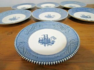 Currier and Ives Saucers Set of 7 by Royal China 6 inches Blue White 3