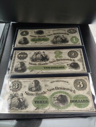1860 $1 $2 $3 " Pooch " Note Set State Bank Brunswick Nj