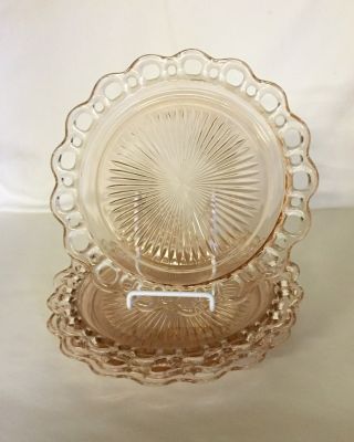 4 Hocking Pink Old Colony " Lace Edge " 10 1/2 " Dinner Plate