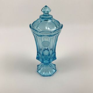Fostoria Blue Coin Glass Footed Urn With Lid