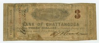 1862 $3 The Bank Of Chattanooga,  Tennessee Note - Civil War Era W/ Train
