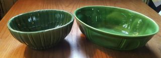 Haeger Bowls Green 4020 3929 Oval Pottery Planters Usa Vintage