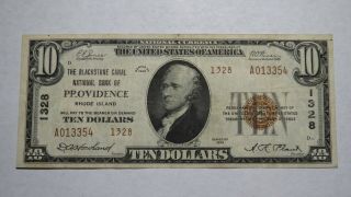 $10 1929 Providence Rhode Island Ri National Currency Bank Note Bill Ch.  1328