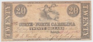 North Carolina Nc State Confederate Currency 1862 20 Dollars