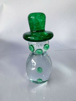 Vintage Gibson Glass Snowman Green Controlled Bubble 1997 Paperweight Figurine