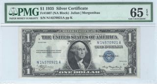 $1 1935 Plain Silver Certificate - Fr.  1607 - Pmg 65 Epq - Na Block - Gem Unc.
