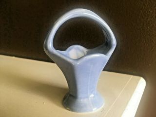 Vintage Light Blue Usa Pottery Vase Basket With Handle 4.  5 " Tall