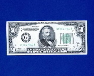 1934 C $50 Fifty Dollars Federal Reserve Note Chicago,  Il Crisp Note