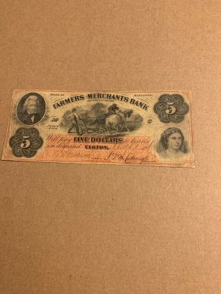 Farmers And Merchants Bank Of Cecil County,  Maryland 1863 $5