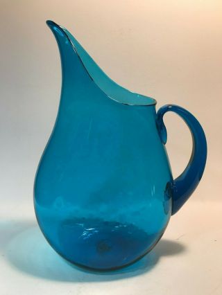 Blenko Glass Flat Sided Pitcher 967 Turquoise By Winslow Anderson