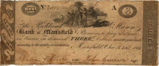 1816 Richland Huron Co Bank Of Mansfield Ohio $3 Obsolete Note