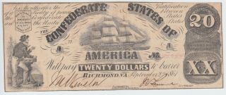 T18 Csa Confederate Currency 1861 $20 Dollars