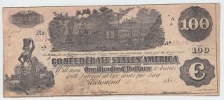 T39 Csa Confederate Currency 1862 $100 Dollars