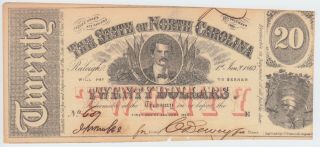 North Carolina Nc State Confederate Currency 1863 20 Dollars