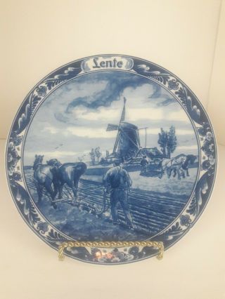 Vintage Wall Hanging Plate Windmill Hand Painted Delfts Blue Delfino Holland 8 "