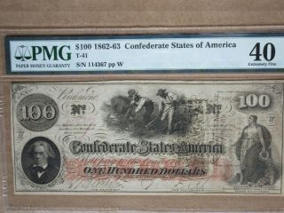 Confederate Currency $100 T - 41 Pf - 25 Cr.  318a Pmg Ext Fine 40