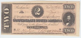 T70 Csa Confederate Currency 1864 $2 Dollars