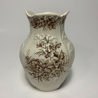 Vintage Porcelain White Brown Floral Small Vase Toothbrush Holder Transferware
