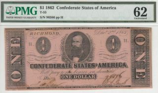 T - 55 $1 In Pmg Uncirculated 62 (stained) @ True