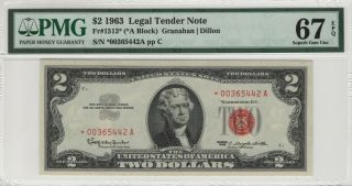 1963 $2 Legal Tender Star Note Red Seal Fr.  1513 Pmg Gem Unc 67 Epq (442a)