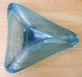 Murano Blue/green Triangle Triangular Mid - Century Glass Bowl Silver/gold Swirl