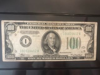 1934 $100 Dollar Bill.  Old Us Currency