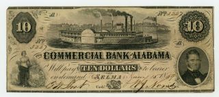 1859 $10 The Commercial Bank Of Alabama - Selma,  Alabama Note W/ U.  S.  Mail Ship