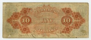1859 $10 The Commercial Bank of Alabama - Selma,  ALABAMA Note w/ U.  S.  MAIL SHIP 2