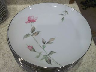 2 Sango Dawn Rose 10 1/2 " Dinner Plates White Pink Rose Flowers Silver
