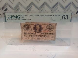 T63 1863 50 Cents Confederate States Of America Csa Sn 81423 Pmg 63 Epq