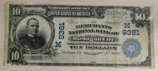 1902 $10 Db Michigan City In Indiana Date Back Ch - 9381 F/vf Apparent Discovery