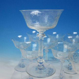 Heisey Glass - Orchid Etch - 11 Tall Sherbet Or Champagne Glasses