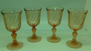 4 Pink Depression Arcorco France Swirl Pattern Water Goblets 6.  5 "