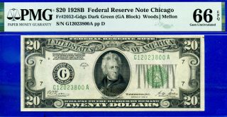 1928 - B $20 Frn ( (chicago))  Pmg Gem 66epq - Redeemable In Gold - G12023800a
