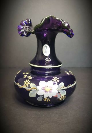 Fenton Glass Hand Painted Royal Purple Vase Don Fenton