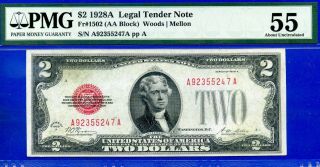 Fr - 1502 1928 - A $2 Us Note ( (scarce))  Pmg About - Uncirculated 55 A92355247a.