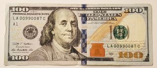 2009 A1 $100 Hundred Us Bill Washington Low Serial Number Boston 00990087
