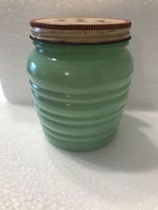 Jadeite Green Milk Glass Fire King Anchor Hocking Grease Jar With Tulip Lid