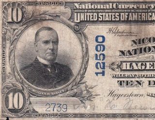 1902 $10 Hagerstown,  Md Ch.  12590 Nicodemus National Bank Note