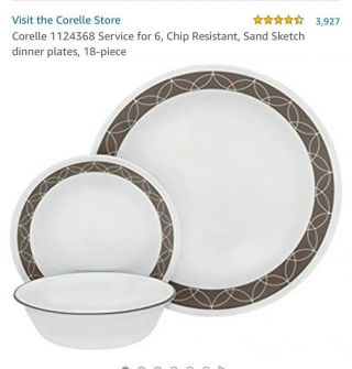 Nw 18 - Pc Corelle Sand Sketch Dinnerware Set Dinner Lunch Plates 18 - Oz Bowls