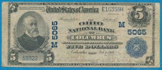 $5.  00 1902 P.  B.  The Ohio National Bank Of Columbus,  Ohio Chart.  5065