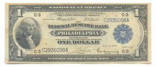 1918 $1 One Dollar Philadelphia Federal Reserve Note Choice Very Fine Vf. ,