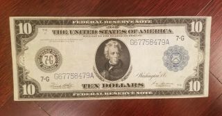 1914 $10 Federal Reserve Note,  Chicago,  Blue Seal,  Crisp.  Very Fine
