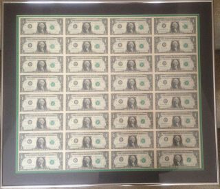 Uncut Sheet Of 32 X $1 One Dollar Bills - U.  S.  Paper Currency Series A,  1988