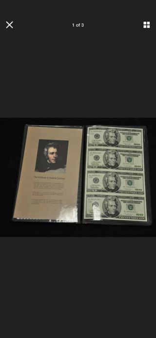 1996 $20 Twenty Dollar Uncut Sheet Of 4 Unc Star Notes /c12